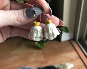 White Buddha Head Earrings