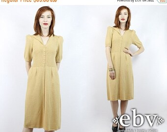 Gold Dress 1970s Dress Puff Sleeve Dress Sweater Dress Christmas Dress Holiday Dress 70s Dress Vintage 70s Gold Knit Dress XS S