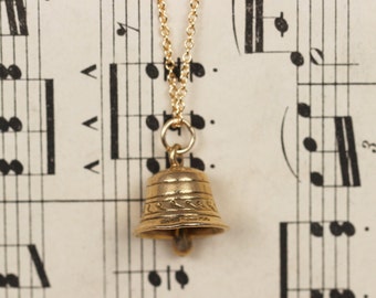 Vintage 1960's Bell with Chime Charm Pendant Necklace 9ct Yellow Gold