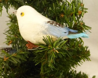 Vintage Small Blue and White Spun Cotton and Feather Bird NOS