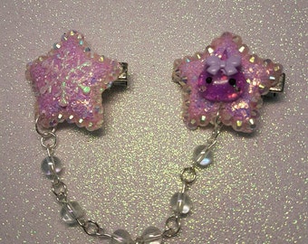 Kawaii purple star hairclip with bead chain
