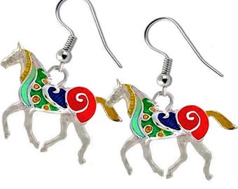 MERZIEs silver HORSE animal pony U PICK ear wires multi color epoxy dangle ~41x22mm earrings - SHIPs from USA