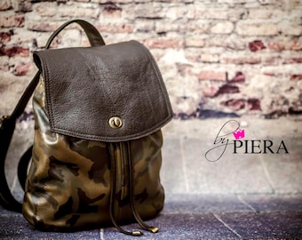 camo, camo leather, camouflage, leather, backpack, vintage, ready to ship