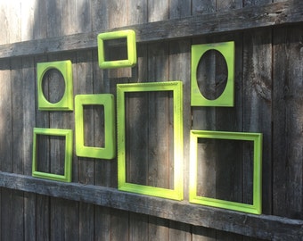 Lime Empty Frame Collection - Open Wall Frame Gallery - Set of 7 Wooden Frames