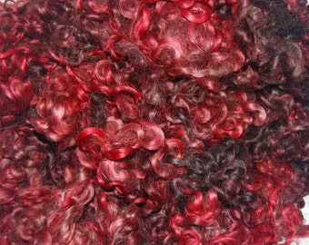 Wool Doll Hair, Hand Dyed, Cotswold wool locks, Locks for Spinning, Felting, Blythe Doll Hair, Dark Charcoal with Punk Red Highlights 1 oz.