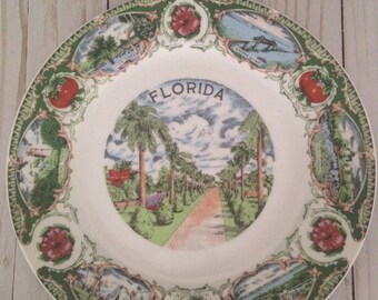 Vintage Florida Souvenir Plate/Silver Springs/Sunshine Skyway/Marine Studios/Singing Tower/Miami Beach/Cypress Gardens