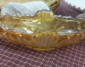 Wide Amber Carnival Glass Serving Dish