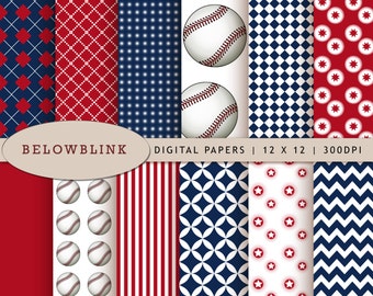 Baseball Digital Paper Pack, Scrapbook Papers, 12 jpg files 12 x 12 - Instant Download - DP215