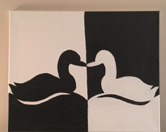 Black and white swan painting