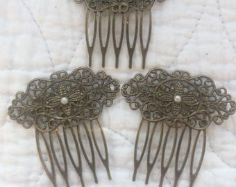 3 x Handmade Vintage Style Hair Combs