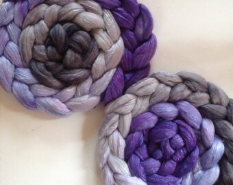 Hand Dyed gradient roving 6ozs polwarth mulberry silk 70/30 made to order