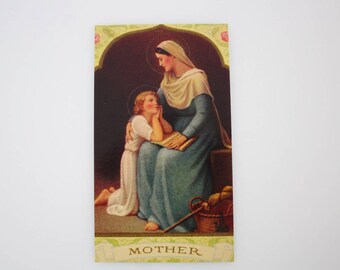 Mother Holy Card - Blessed Virgin Mary Holy Mother of God - Religious Ephemera for Bible Scrapbooking Craft Supply HC17