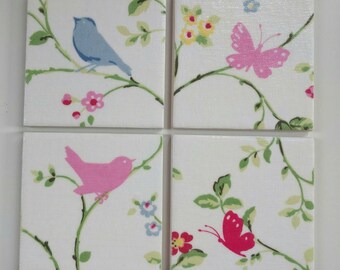 Ceramic Coasters in Clarke and Clarke Bird Trail Chintz