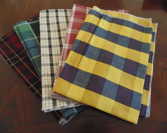 Lot of 5 designer sample fabrics, all plaids, great colors