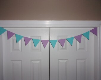 4 inch Pennant Flag Garland Cardstock Light Purple, Aqua Blue Bunting Photo Prop Backdrop Baby Shower Banner Wedding Birthday 4" triangles