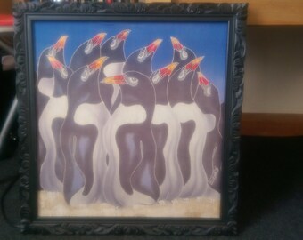 Batik Penguins Framed