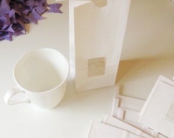 35 Small Half Pound White Paper Lined Tin Tie Bags with Window - Food Safe - 3.375 X 2.5 X 7.75 Inches