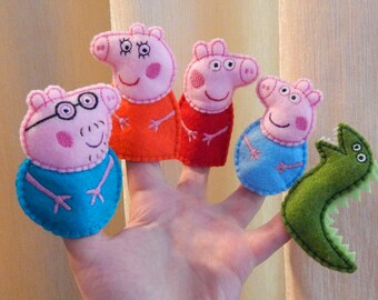 Peppa pig family finger puppets. Felt finger puppets. Finger family. Animal finger puppets. Felt Peppa pig toys.