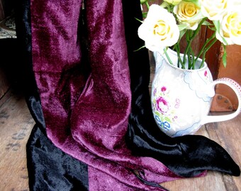 Velvet Scarf, Vintage Scarf, Satin Scarf, Evening Scarf, Ladies Scarf, Ladies Scarves, Black Scarf, Plum Scarf, Velvet Accessory, Party