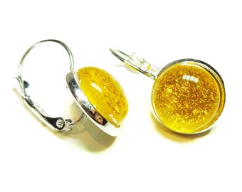 Dichroic Glass Lever Back Earrings - Yellow