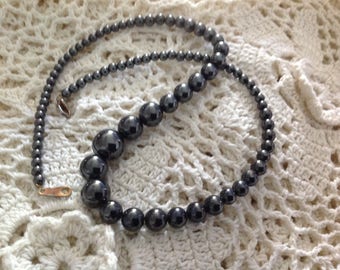 Vintage late 20 century type hematite beads necklace
