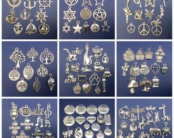 BARGAIN 100pcs Bulk Mix Lot Tibetan Silver Charms / Pendants - Group B