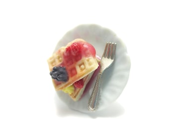 Berry Butter Waffle Ring, Miniature Food Jewelry, Polymer Clay Food Ring