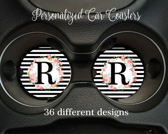 Set of Two Personalized Car Coasters Monogrammed Car Coasters Personalized Gift