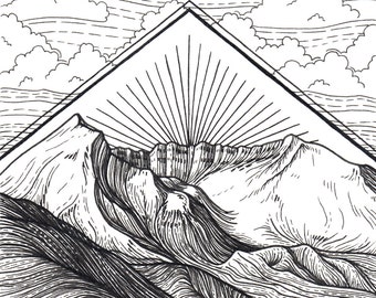 Mt St Helens 5x5 Print - Mountain Art Giclee Print - Pen and Ink Washington Illustration