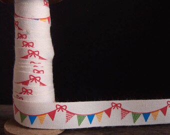 Party Banner Printed Cotton Ribbon 5 yards , mint , 1 inch , scalloped rustic ribbon, wreathes, decor, gift wrap , farmhouse ribbon