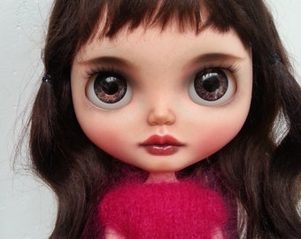 Cherry brown hair - custom ooak blythe doll, unique art doll by AlmondDoll