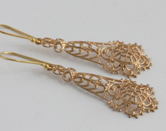 Erstaunliche erneuert Jahrgang baumeln Goldton Vermeil Ohrstecker / / Fruitsdesbois / / Vintage Schmuck