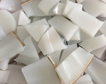 150 White Milk Glass Fillers Mosaic Tiles Broken Plate Pieces Vintage Fire King Wavy