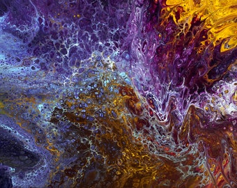 N.31 - Art Painting - Purple Sea 1 - Fluid acrylic - Art Acrylic Painting On Canvas By Irena Rudman - Size:16" x 20" (40.5 cm x 51 cm)