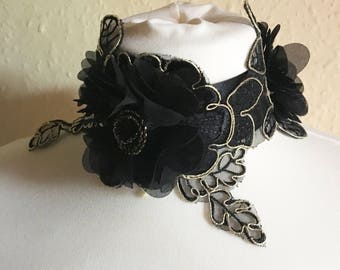 Handmade Black and Gold Flower Choker