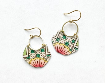 Custom Vintage Tin with Brass Circle Dangle Earrings