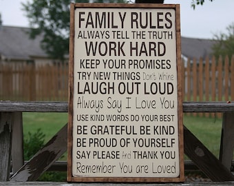 Family Rules Framed Wooden Sign, Subway Art Sign, Typography Sign, Handcrafted Sign, Home Decor