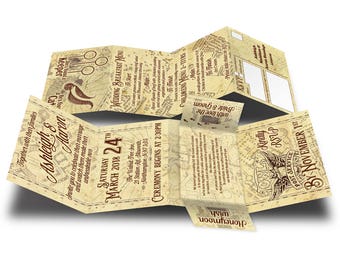 Personalised HANDMADE Harry Potter Marauder's Map Wedding Day Invites / Evening Invitation +Envelope