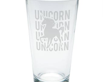 Unicorn Stack Repeat Etched Pint Glass