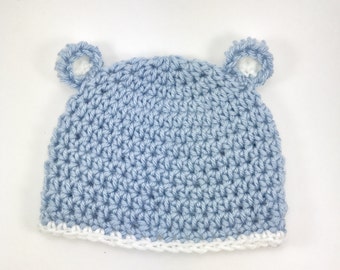 crochet baby bear hat, baby boy hat, crochet baby hat, bear hat, blue hat