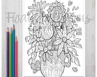 Printable Florals Teacup Colouring Page