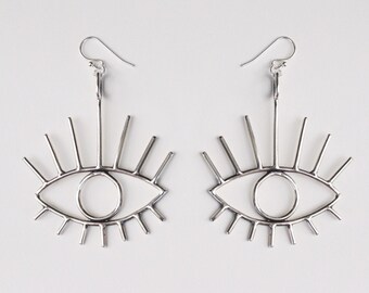 Bright Eyes earrings - sterling silver eye earrings - statement jewelry - silver eye earrings - evil eye earrings - eye jewelry