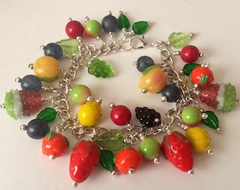 Glass Fruit Bracelet, Carmen Miranda, Lampwork