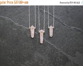 SALE / Rose Quartz Necklace / Silver Rose Quartz Necklace / Silver Rose Quartz Pendant / Open Heart Chakra