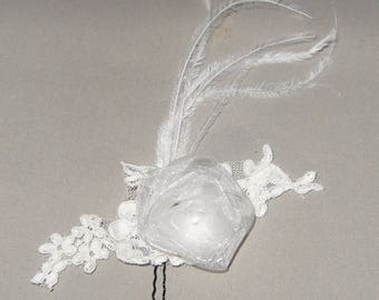 White flower bridal hair stick