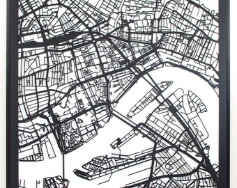 Citymap Rotterdam Netherlands - 60 cm x60 cm - lasercut - Black MDF wood
