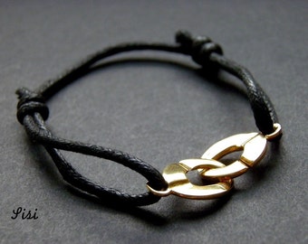 Bracelet black cord cuff gold plated
