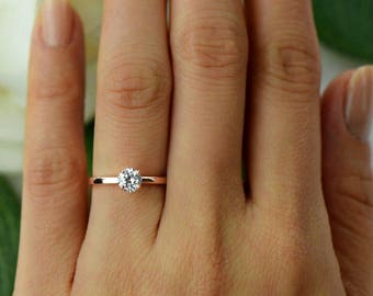 1/2 ct Promise Ring, Engagement Ring, Round Solitaire Ring, Man Made Diamond Simulant, Minimalist Ring, Sterling Silver, Rose Gold Plated