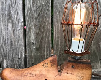 Vintage Wooden Shoe Form Table Light