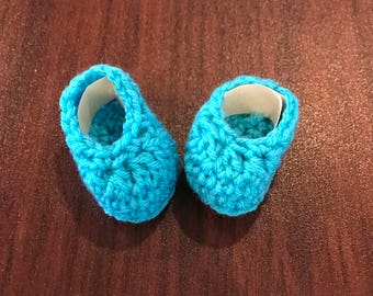Crochet Booties-0-3 Months-Aqua-Booties-Baby Booties, Baby Boots, Baby Crib Shoes, Crochet Baby Booties